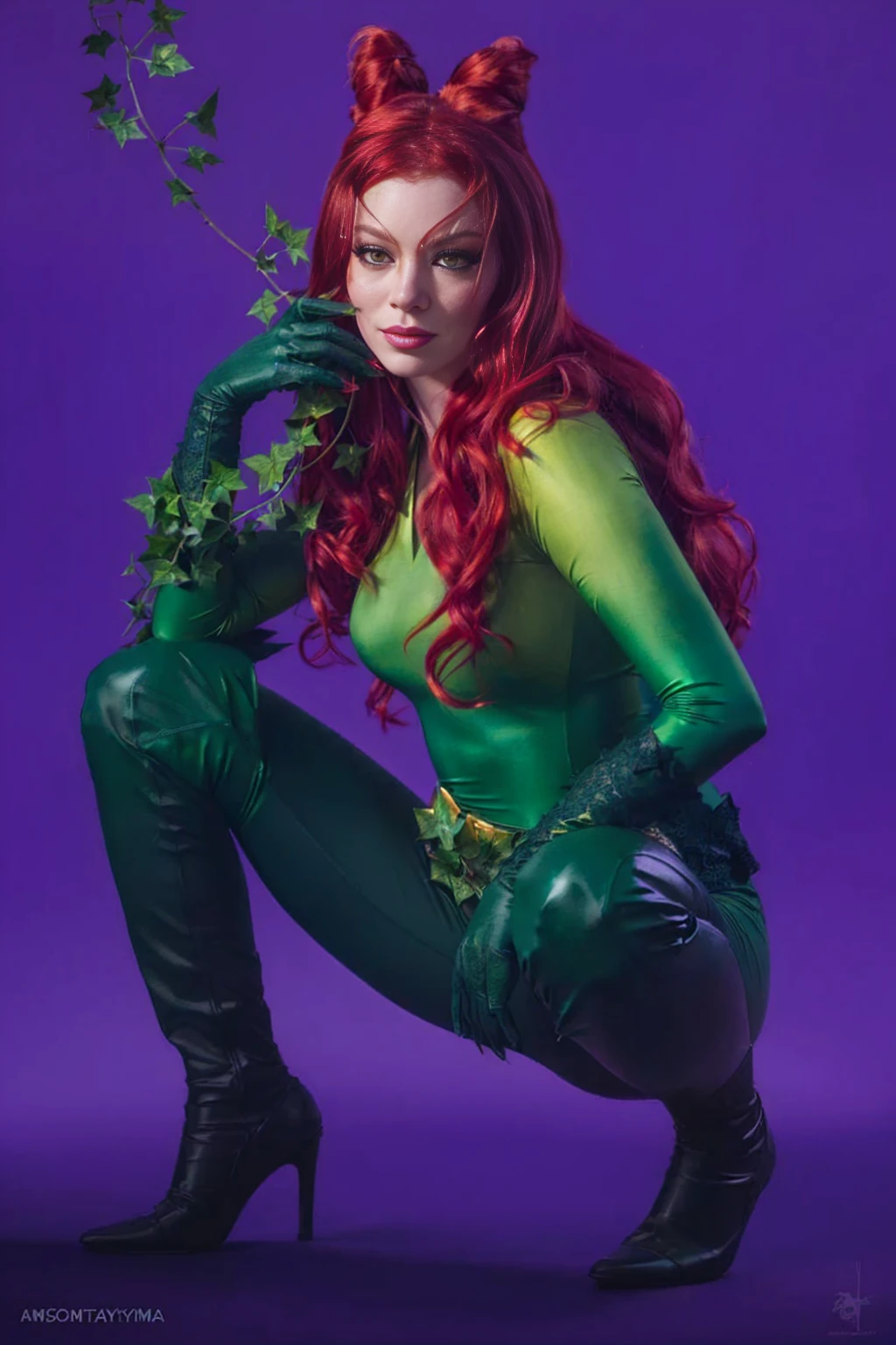 um4thurm4n dressed in green and red posing for a photo., poison ivy, poison ivy from batman, full length portrait of gray jean, character photography, Artgerm Moody Photography, amouranth como supervillano, ivy, inspired by mary jane start, emma stone poison ivy dc comics, emma stone poison ivy, glamorous cosplay