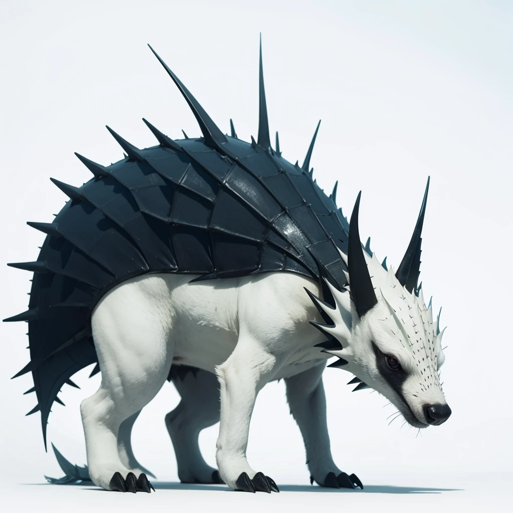 Please change the evolution into a bigger figure, the body is still spiny, the body color is still full white, Grassroots, no background
