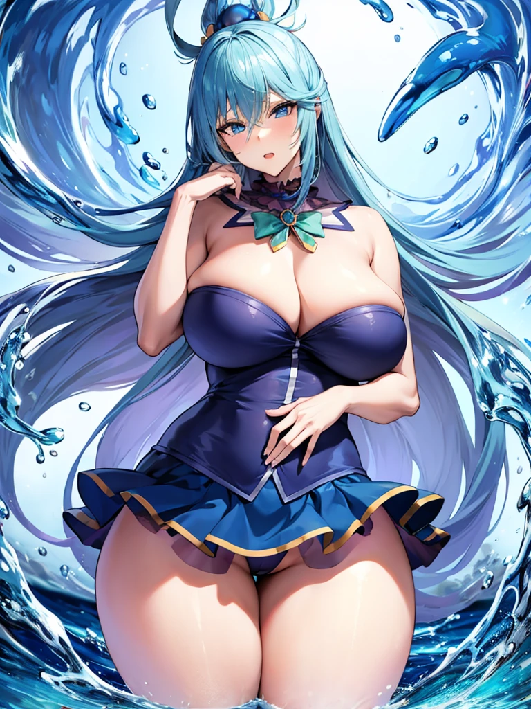 anime style ecchi, 1 girl, sexy pose, thick thighs, buffer, buttocks, White background, Water