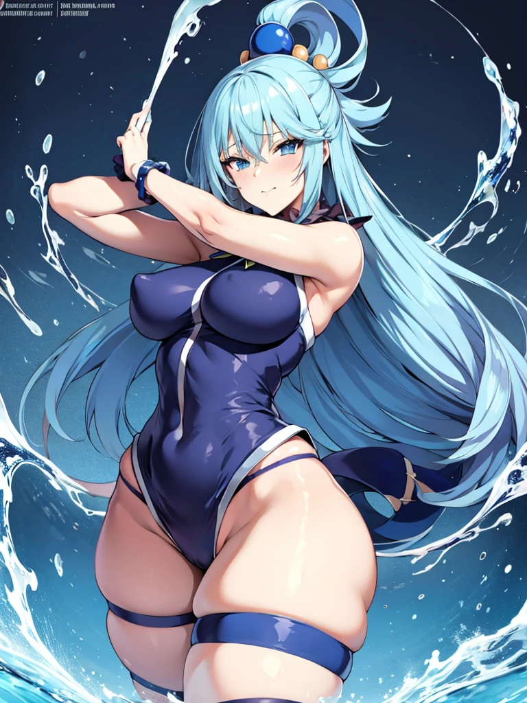 anime style ecchi, 1 girl, sexy pose, thick thighs, buffer, buttocks, White background, Water 