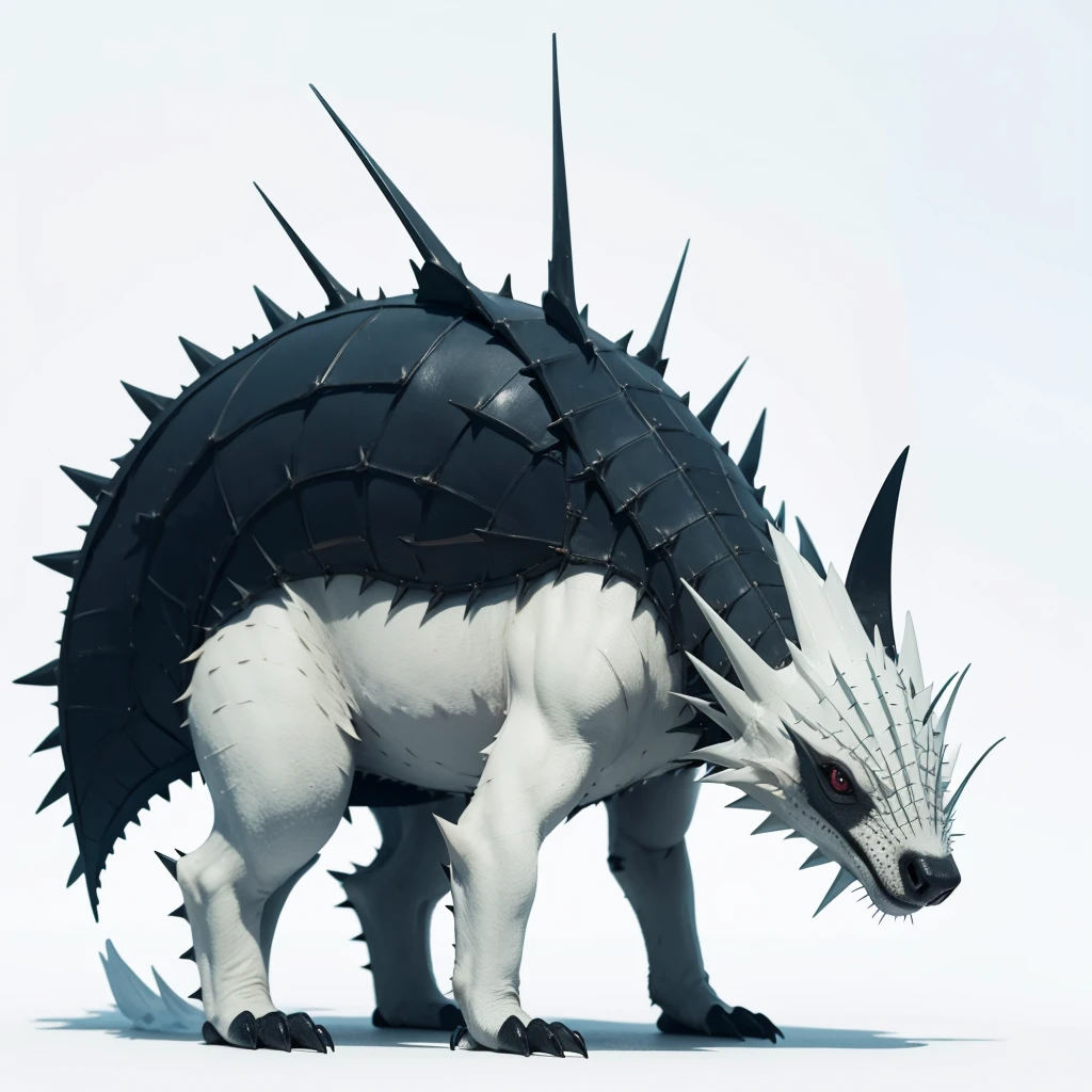 Please change the evolution into a bigger figure, the body is still spiny, the body color is still full white, Grassroots, no background