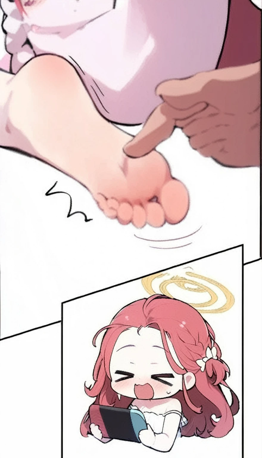an extremely delicate and beautiful girls with her feet up,her feet sticking out,(laughing:1.4),(big mouth:1.1),open mouth,happy,((extremely delicate and beautiful feet)),(frown:1.3),crazy smile,blush,sweat,(hand),(her feet tickling with hand),Hands brushing girl's feet,((trembling)),(((masterpiece))), (((best quality))), (official art), ((extremely detailed CG unity 8k wallpaper)), (Best character details), ((ultra-detailed)), (illustration), (dynamic angle),