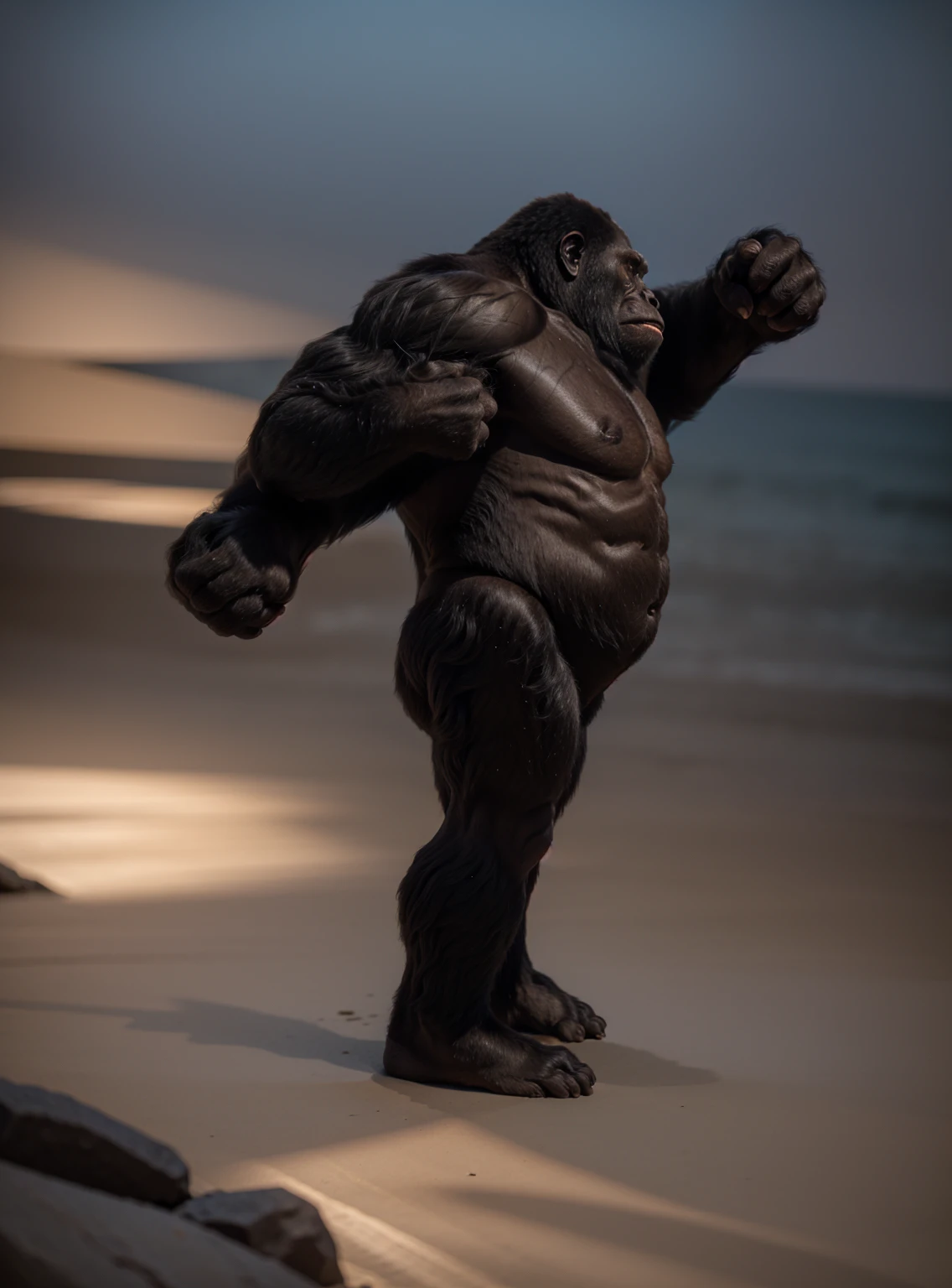 arafed gorilla standing on its hind legs, no back ground, gorilla, distant full body view, bigfoot, big foot, full body wide shot, whole body highly detailed, like gorilla, sasquatch,muscular, strong body, full body profile, 1/2 view realistic, full body shot hyperdetailed, highly detailed full body, ( sasquatch, full body close-up shot
