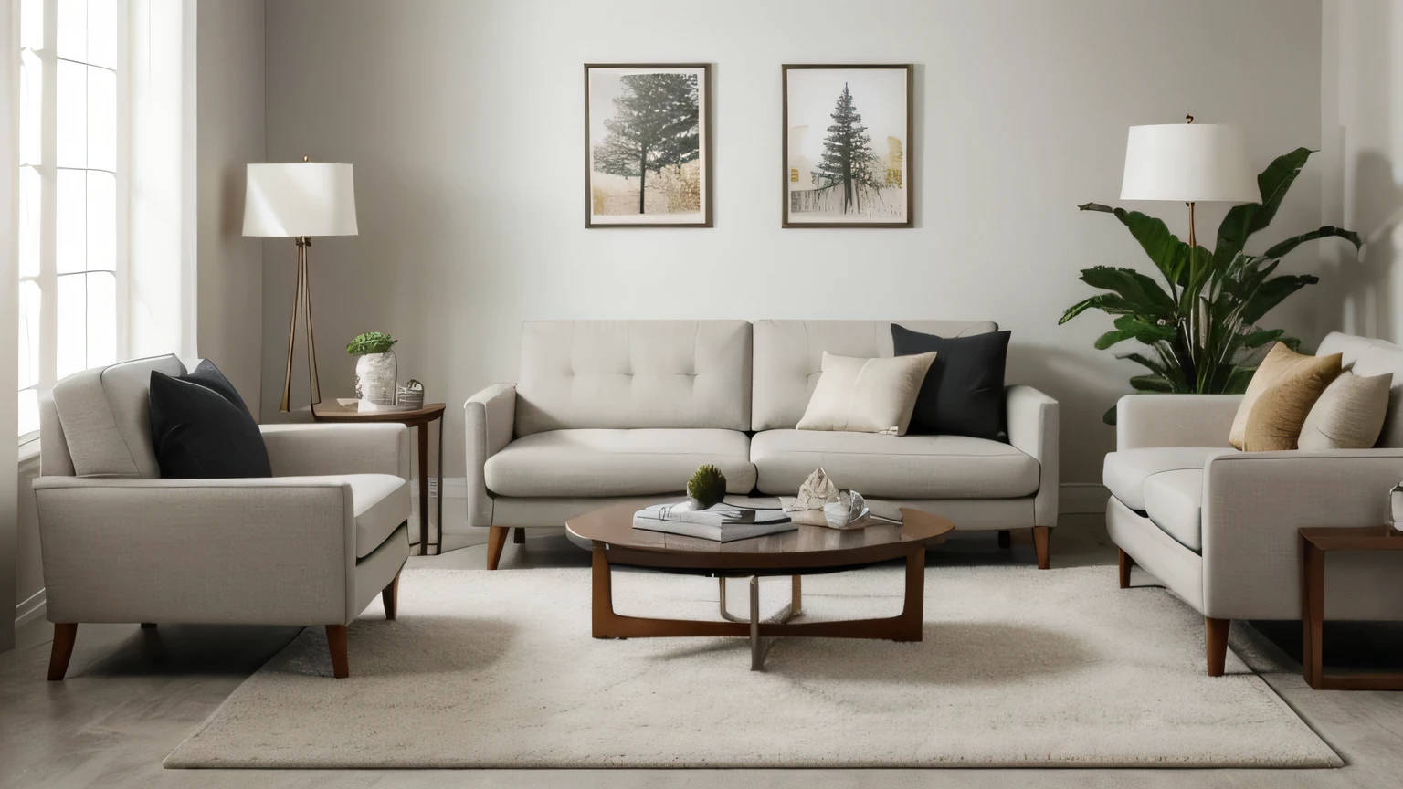 a three-seater sofa,capet,end table,west elm chandelier,armchair,residential interior design project with modrtn organic style,interior decor,crrisp lines,neutral colors,natural textures,backdrop of simplicity,aesthetic,bright environment,realistic,V-RayRenderer,superior quality