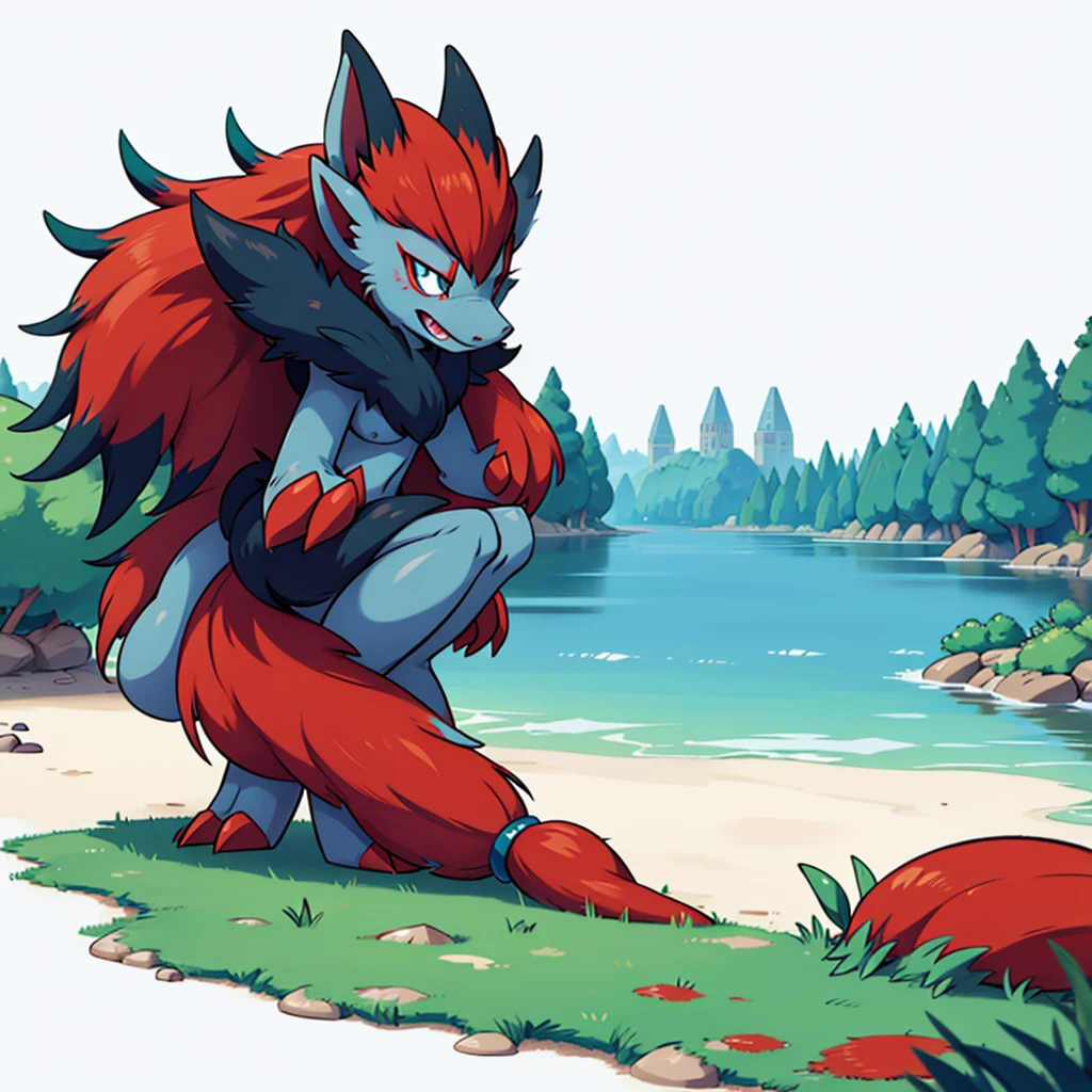 zoroark, pokemon (creature),forest, lake,