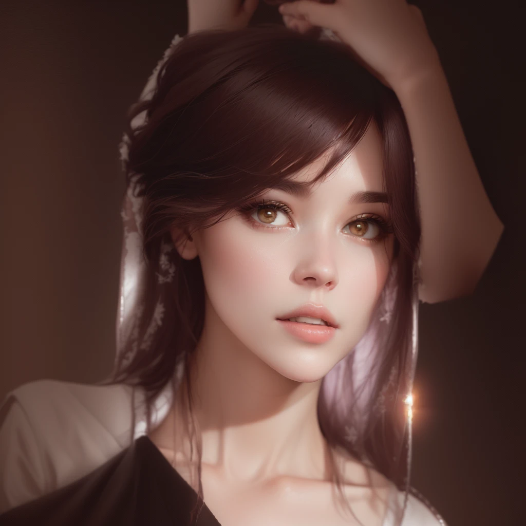 Make this woman, with the same characteristics as in the photo but removed full body and clinging to her friend