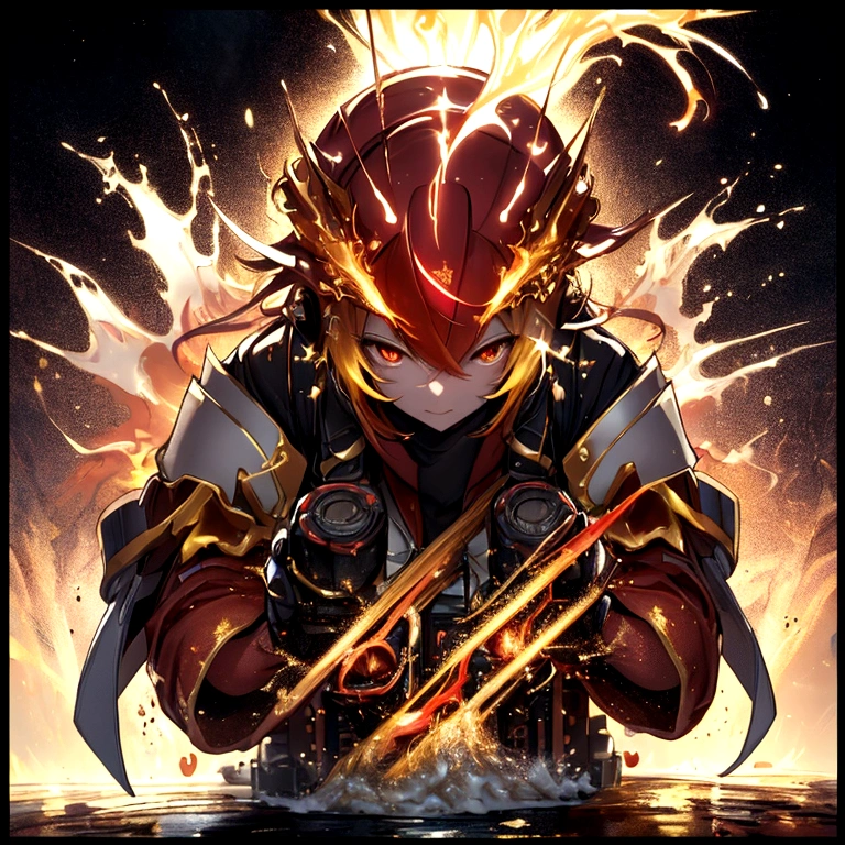 A bright light image with a red and gold border in the lower right corner looks like a road，Extend to the upper left corner，Strong color contrast，Large game CG scenes，Light painting rendering，Long shot，Splash Art