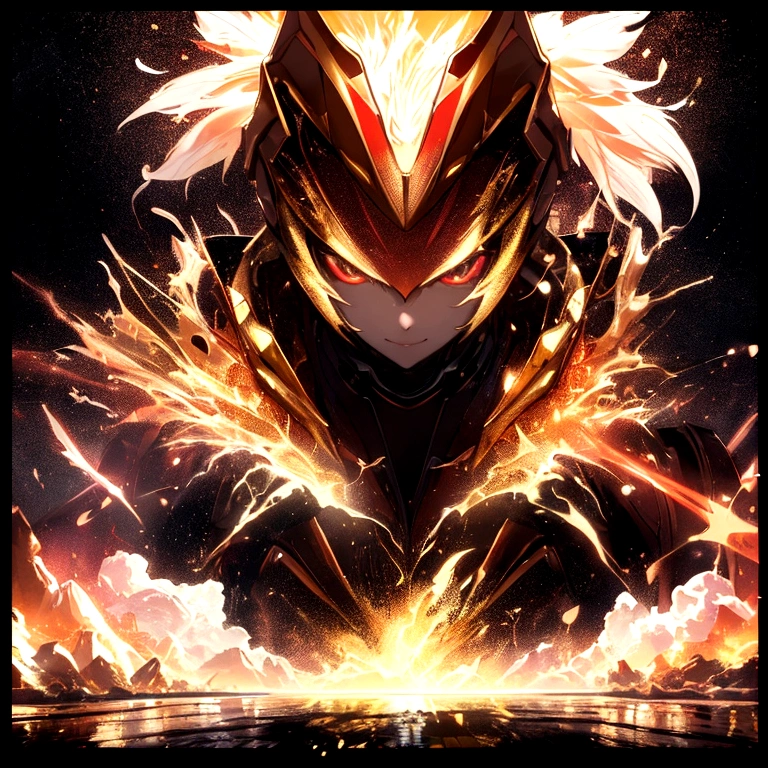 A bright light image with a red and gold border in the lower right corner looks like a road，Extend to the upper left corner，Strong color contrast，Large game CG scenes，Light painting rendering，Long shot，Splash Art