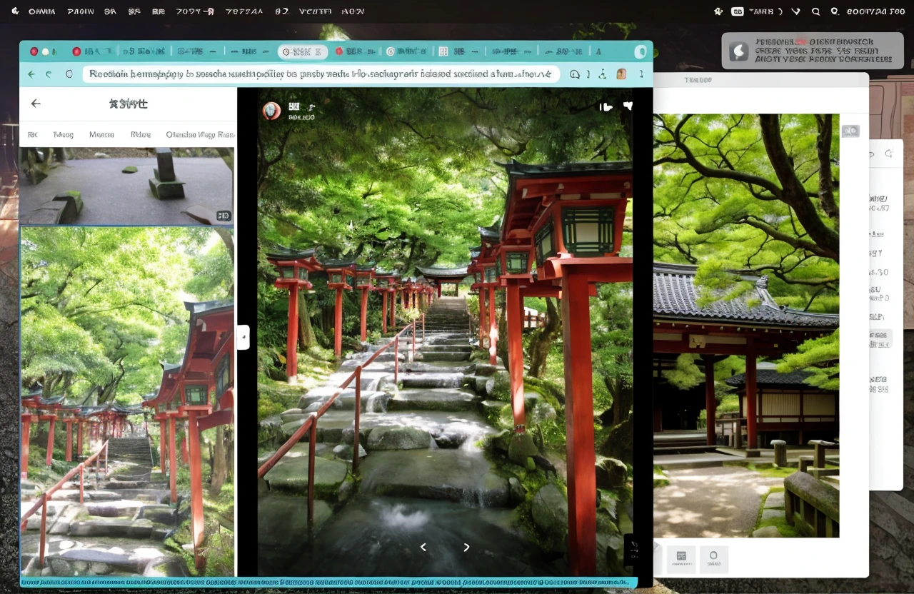 Create an image that captures the serene beauty of Kifune Shrine in Kyoto, Japan. Include the lush greenery surrounding the shrine, the traditional architecture of the buildings, and the tranquil atmosphere of the sacred grounds."