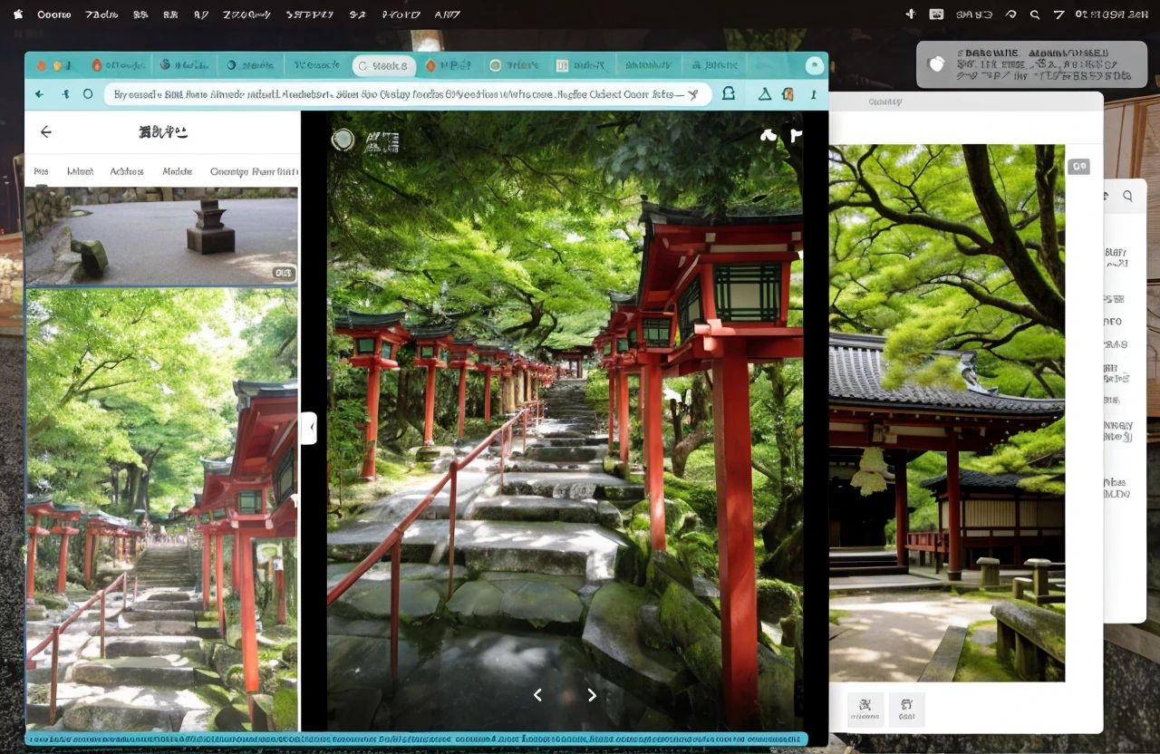 Create an image that captures the serene beauty of Kifune Shrine in Kyoto, Japan. Include the lush greenery surrounding the shrine, the traditional architecture of the buildings, and the tranquil atmosphere of the sacred grounds."