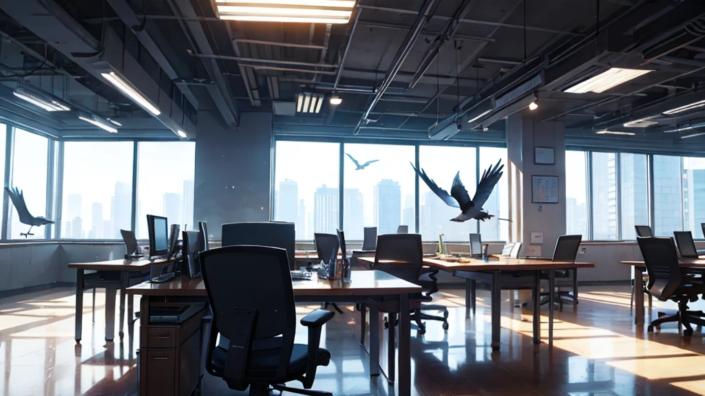 office,总裁的office,Floor-to-ceiling windows,Bird's-eye view scene,明亮的office,Night view outside the window
