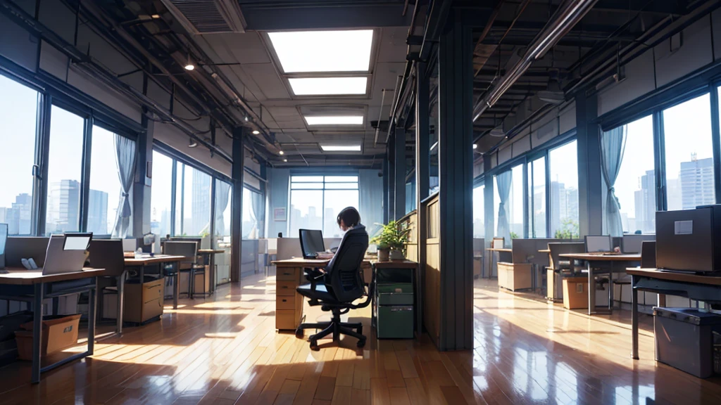 office,总裁的office,Floor-to-ceiling windows,Bird's-eye view scene,明亮的office,Night view outside the window