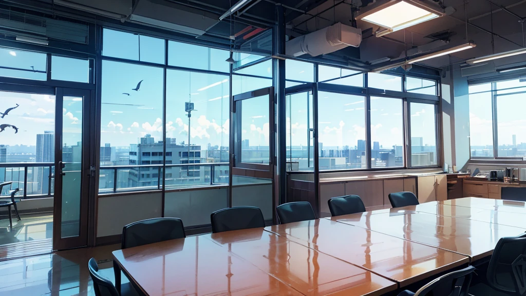 office,总裁的office,Floor-to-ceiling windows,Bird's-eye view scene,明亮的office,Night view outside the window