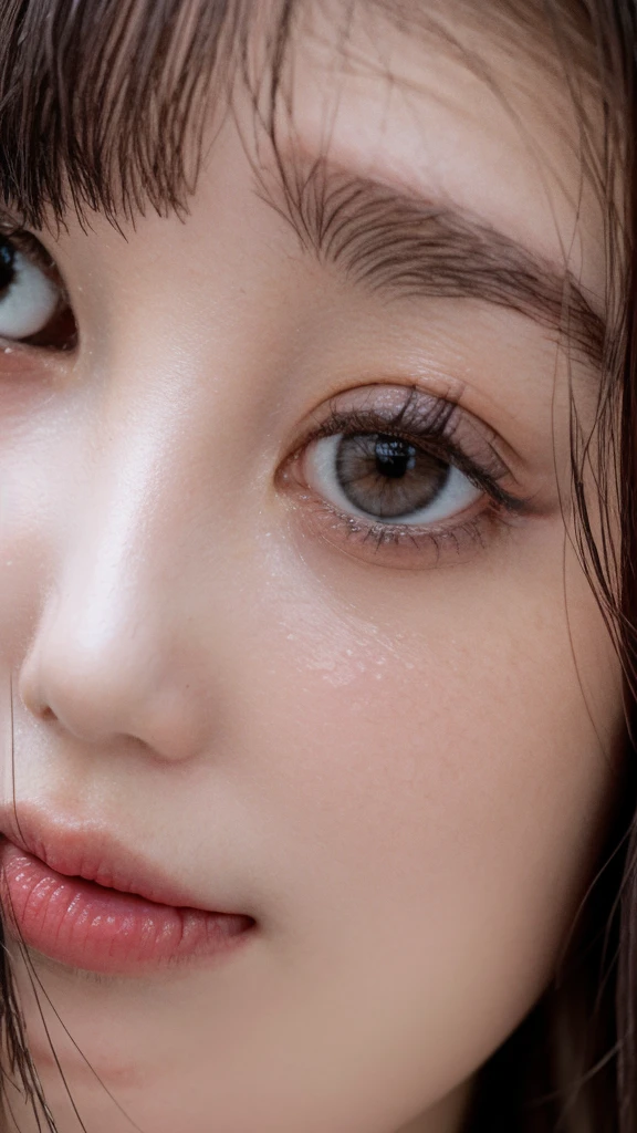 (((Ultra-high resolution、Close-up、Cute Japanese Woman)))、Long, straight black hair frames her face、So that every single hair is clearly visible、Depicts subtle color changes depending on the amount of light hitting the subject、The skin is white and smooth、Has a natural glow、Fine skin texture、Representing the fine details of pores、amountや頬に薄い赤みがある部分を詳細に、The eyes are almond-shaped and dark brown.、Fine details of the iris、Depicts color gradations and patterns、Long, natural-looking eyelashes, each and every one visible、Well-groomed eyebrows、indivual々The hair is clearly visible、Light reflects off into the eyes、Create small highlights、noseは繊細で、nose孔の細かいディテールがある、Lips are plump and naturally pink、Depicts the fine lines and soft curves of the lips、Shiny、Accentuate the shape、Detailed depiction of lip texture、Particular attention to the depiction of light and shadow、Soft natural light gently illuminates the face from the front、amount、nose、Creates a subtle glow on the cheeks、Shadows are cast softly along the contours of the face、cheekbone、Jaw Curve、noseの側面を強調、The gloss of her lips reflects the light faintly.、Emphasizes plump texture、The shadow of the hair adds depth and dimension.、indivual々The hair shines in the light、The background is simple and blurred.、Focus on the face、In the highest quality、Representing the utmost detail