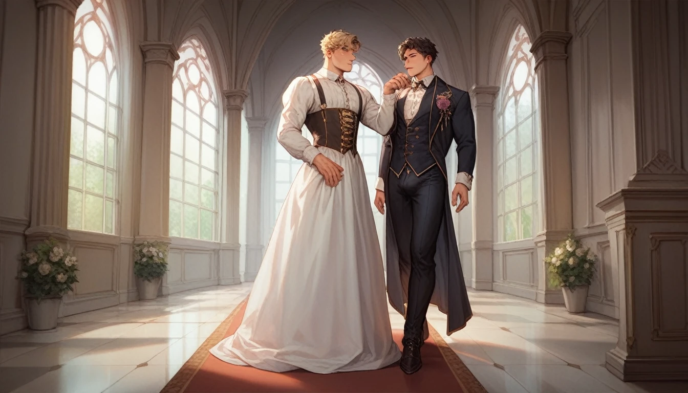 Best quality, masterpiece, intricate details, transparent ghost of muscular man, victorian era, visible penis outline, walking down haunted hallway, gay, homoerotic, best view, manga art style, perfect fingers, no watermark, no logo, no signature