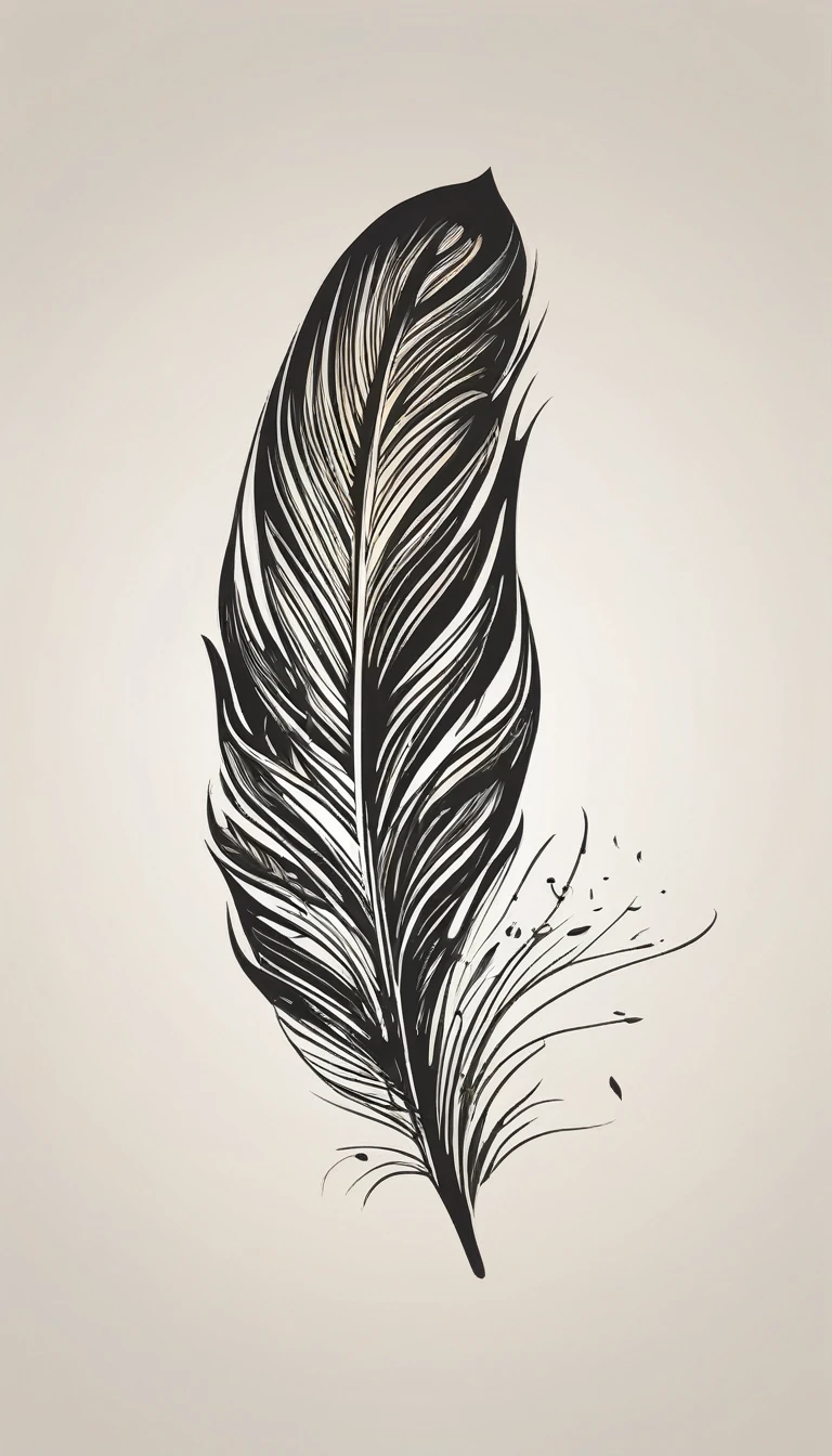 A minimalist, fantastic, poetic, unique, dreamy, captivating, memorable, masterpiece, modern, simple logo design of a feather for the brand “Penamemoria". The logo must convey a sense of music, stories and dreams. Minimalistic logo design of a feather of memories and storytelling