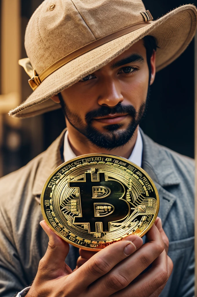 An man holding bitcoin