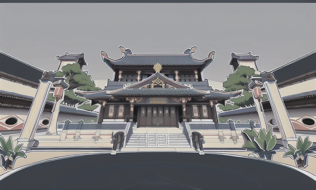 Traditional Chinese architecture"， Historical palace exterior，Overcast sky，Ghibli style，

