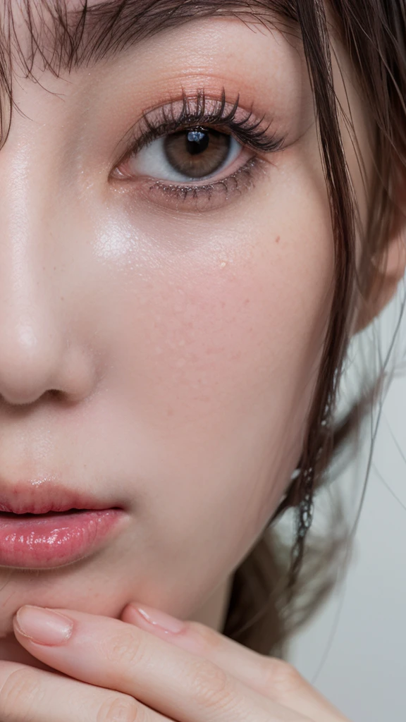 (((Ultra-high resolution、Close-up、Cute Japanese Woman)))、Long, straight black hair frames her face、So that every single hair is clearly visible、Depicts subtle color changes depending on the amount of light hitting the subject、The skin is white and smooth、Has a natural glow、Fine skin texture、Representing the fine details of pores、amountや頬に薄い赤みがある部分を詳細に、The eyes are almond-shaped and dark brown.、Fine details of the iris、Depicts color gradations and patterns、Long, natural-looking eyelashes, each and every one visible、Well-groomed eyebrows、indivual々The hair is clearly visible、Light reflects off into the eyes、Create small highlights、noseは繊細で、nose孔の細かいディテールがある、Lips are plump and naturally pink、Depicts the fine lines and soft curves of the lips、Shiny、Accentuate the shape、Detailed depiction of lip texture、Particular attention to the depiction of light and shadow、Soft natural light gently illuminates the face from the front、amount、nose、Creates a subtle glow on the cheeks、Shadows are cast softly along the contours of the face、cheekbone、Jaw Curve、noseの側面を強調、The gloss of her lips reflects the light faintly.、Emphasizes plump texture、The shadow of the hair adds depth and dimension.、indivual々The hair shines in the light、The background is simple and blurred.、Focus on the face、In the highest quality、Representing the utmost detail