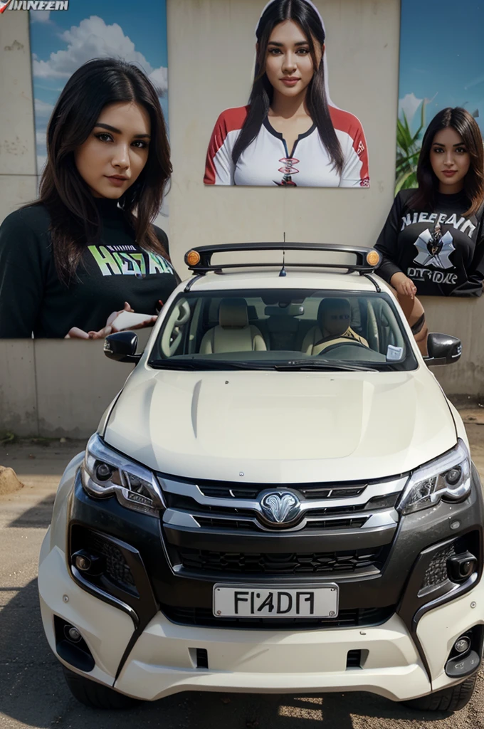 3d animation with name azura themed fortuner car lala kitthy hulk car sticker 2gd ,baju sweater warna putih dan jaket baseball warna hitam cream putih, dan celana panjang berwarna cream dan rambut panjang warna hitam