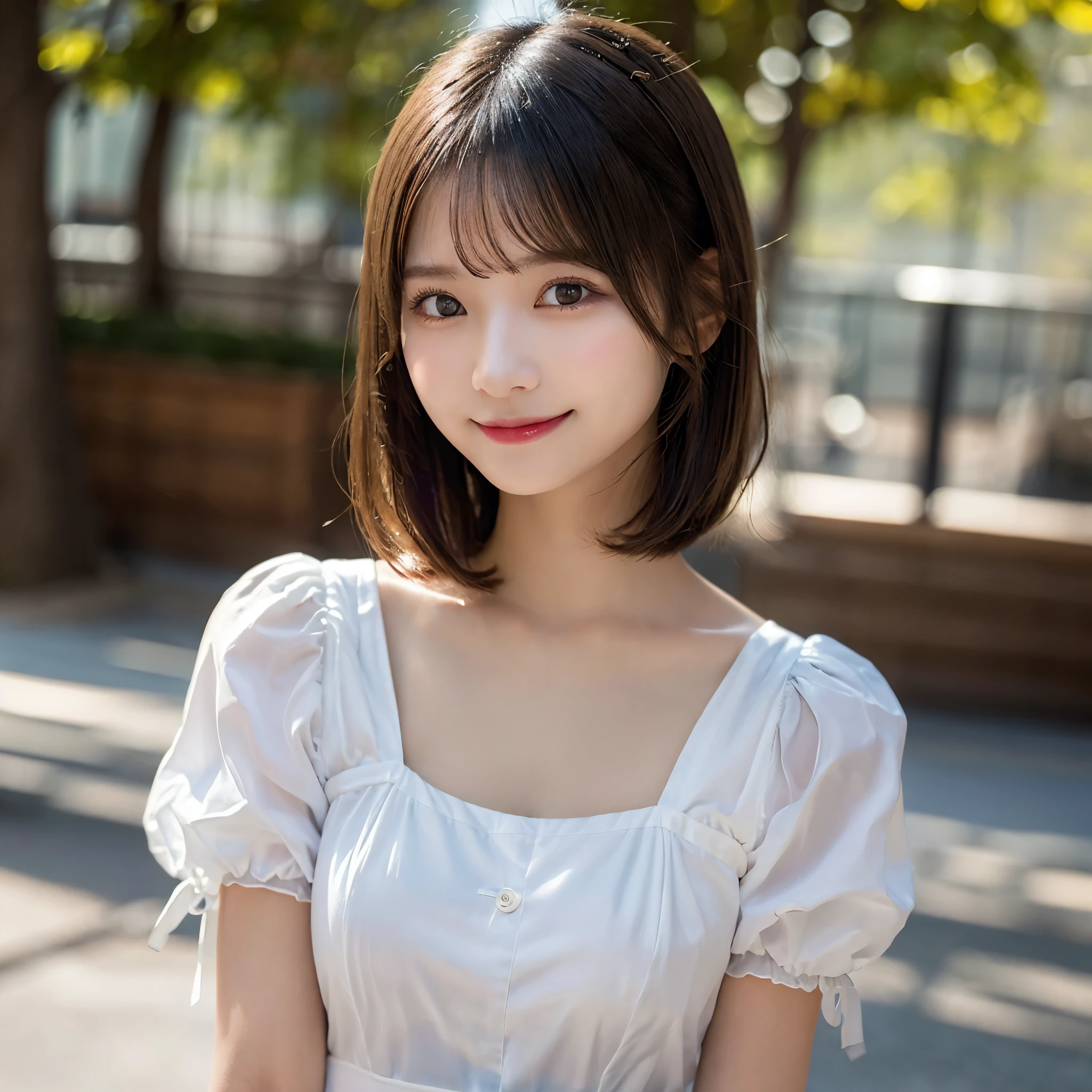 top-quality、8K Masterpiece、超A high resolution、(Photorealsitic:1.3)、Raw photo、女の子1人、Short bob hair、glowy skin、maid clothes、((super realistic details))、portlate、globalillumination、octan render、in 8K、ultrasharp、Beautiful breasts、highly intricate detail、Realistic light、CGSoation Trends、beautidful eyes、radiant eyes、Facing the camera、Spiteful smile