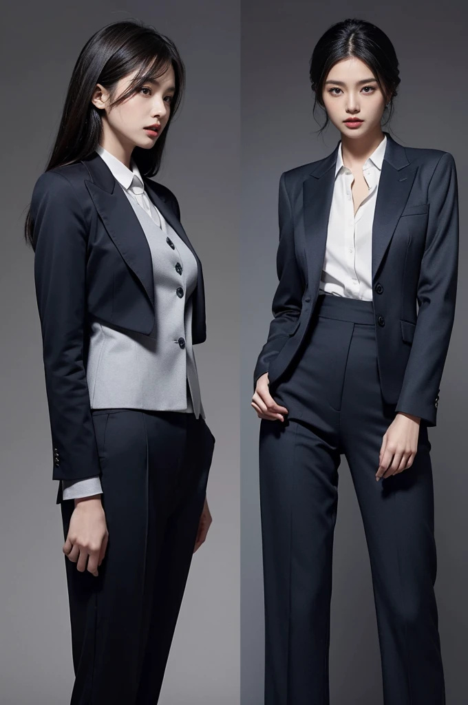 Exquisite suit:Choose a well-tailored suit,Can be pants or skirt。Choose dark or neutral colors,como preto、Dark blue or gray。Wear with a simple shirt or lace top,Increases femininity。