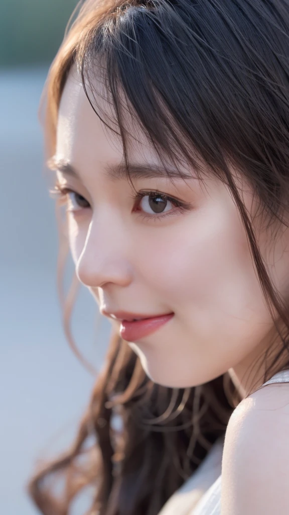 (((Ultra-high resolution、Close-up、Cute Japanese Woman)))、Long, straight black hair frames her face、So that every single hair is clearly visible、Depicts subtle color changes depending on the amount of light hitting the subject、The skin is white and smooth、Has a natural glow、Fine skin texture、Representing the fine details of pores、amountや頬に薄い赤みがある部分を詳細に、The eyes are almond-shaped and dark brown.、Fine details of the iris、Depicts color gradations and patterns、Long, natural-looking eyelashes, each and every one visible、Well-groomed eyebrows、indivual々The hair is clearly visible、Light reflects off into the eyes、Create small highlights、noseは繊細で、nose孔の細かいディテールがある、Lips are plump and naturally pink、Depicts the fine lines and soft curves of the lips、Shiny、Accentuate the shape、Detailed depiction of lip texture、Particular attention to the depiction of light and shadow、Soft natural light gently illuminates the face from the front、amount、nose、Creates a subtle glow on the cheeks、Shadows are cast softly along the contours of the face、cheekbone、Jaw Curve、noseの側面を強調、The gloss of her lips reflects the light faintly.、Emphasizes plump texture、The shadow of the hair adds depth and dimension.、indivual々The hair shines in the light、The background is simple and blurred.、Focus on the face、In the highest quality、Representing the utmost detail