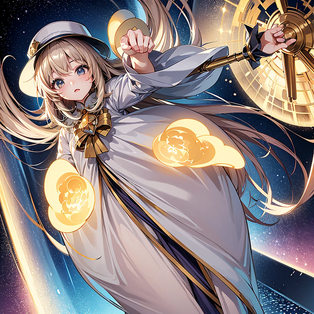 1girl、(((Best Quality、Masterpiece、Official Art、Anime Style、The best dynamic composition、超detailed)))、Shine Muscat personification,,Light soft color coat and hat,Super huge、detailed、whole body、