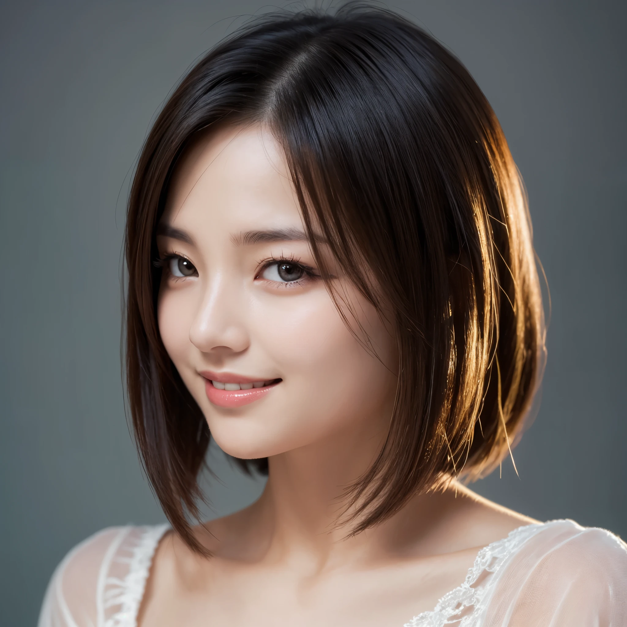 top-quality、8K Masterpiece、超A high resolution、(Photorealsitic:1.3)、Raw photo、女の子1人、Short bob hair、glowy skin、maid clothes、((super realistic details))、portlate、globalillumination、octan render、in 8K、ultrasharp、Beautiful breasts、highly intricate detail、Realistic light、CGSoation Trends、beautidful eyes、radiant eyes、Facing the camera、Spiteful smile