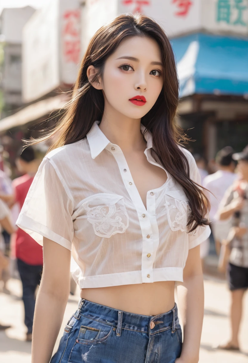 10:0979]82024/6/2510:09|210 words|Uncategorized 1 girl，breast，cowboy镜头，Crop Tops，cowboy，cowboyshorts，Lips，Long hair，Look at the audience，中等breast，abdomen，belly button，Lips分开，lifelike，Red lips，transparent，shirt，shorts，shorts，individual，Standing，白shirt