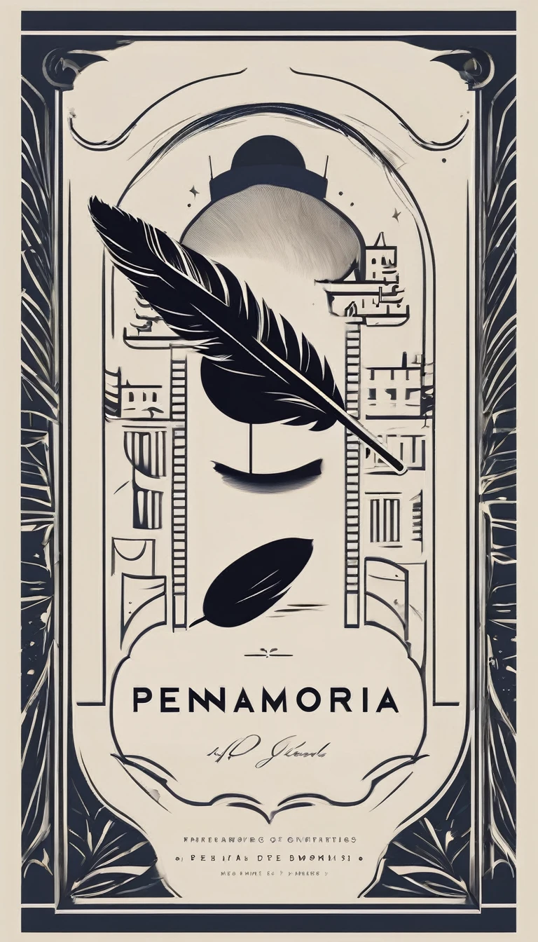 A minimal, modern, simple, cinematic logo design for the brand “Penamemoria". The logotype of a boy with a head of a feather playing acoustic guitar. The logo must convey a sense of music, stories and dreams. Minimalistic logo design of a boy dissolving into a feather of dreams and memories
