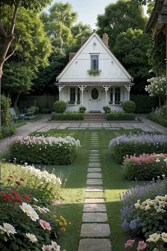 a painting of a house in a garden, by Charles Ginner, flowery cottage, beautiful isometric garden, by Bob Thompson, by Eileen Aldridge, by Frances Jetter, idyllic cottage, by Maruja Mallo, by Yvonne Jacquette, by Pamela Ascherson, by Elsie Vera Cole, by Carle Hessay, by Joanna Carrington