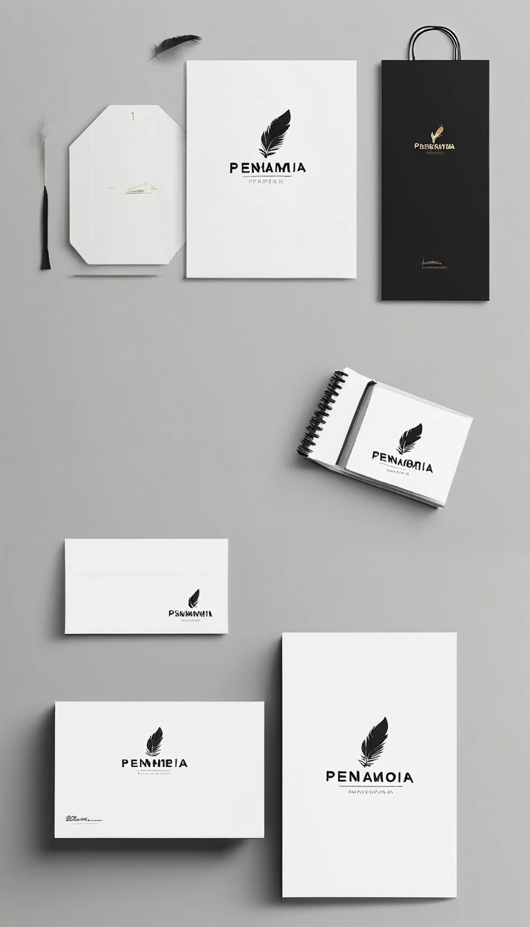 A minimal, modern, simple, cinematic logo design for the brand “Penamemoria". Create a modern, minimalistic, high-quality, logo of a bird feather