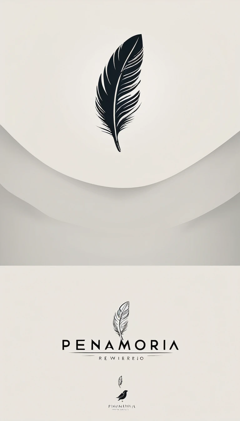 A minimal, modern, simple, cinematic logo design for the brand “Penamemoria". Create a modern, minimalistic, high-quality, logo of a bird feather