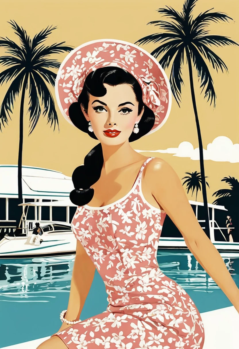 palm beach vintage pinup glamour illustration 1960s style