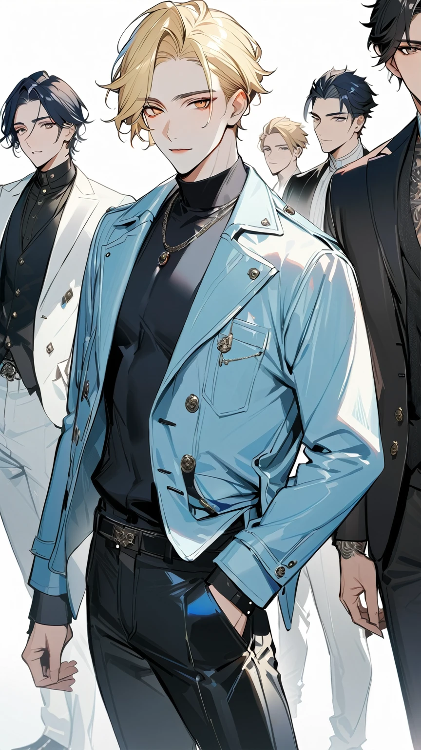 一个现代Handsome哥,25-year-old male,blond,Brown eyes,short hair,No bangs,Show forehead,Middle parted hair,young people,Dynamic Hair,Delicate face,Bright Eyes,Gem Eyes, Extremely detailed eyes, Handsome,Handsome,White skin,Single photo,thigh以上照,Handsome哥,Handsome face,masterpiece,HD,masterpiece,Sense of division,a beautiful man,Exquisite eyes,Carefully sculpted hair,Rich in details,Standinging in front of a white background,Handsome哥,juvenile,blond,short hair,Handsome face,Handsome,Handsome,超级Handsome哥,White skin,Fair skin,Handsome哥,Handsome face,Pretty Face,Cold expression,Reflective hair,Shiny hair,thigh以上照片,现代都市Handsome哥,Modern Clothing,Fashion,Casual jacket,trend,Handsome,upright,Standing,front,Moderate,Direct vision,Eye height,thigh