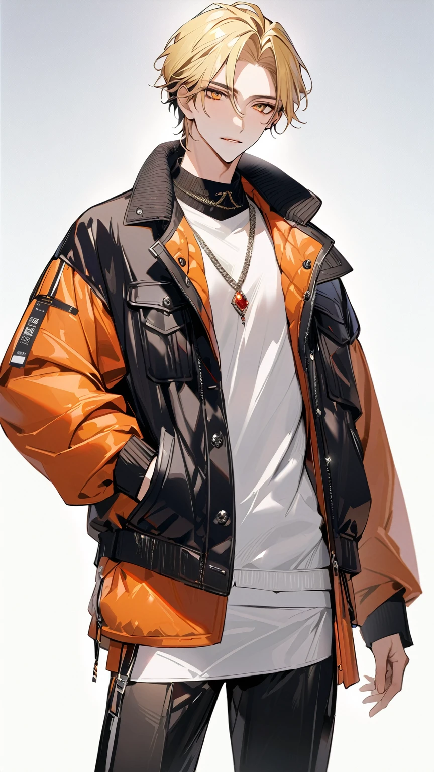一个现代Handsome哥,25-year-old male,blond,Brown eyes,short hair,No bangs,Show forehead,Middle parted hair,young people,Dynamic Hair,Delicate face,Bright Eyes,Gem Eyes, Extremely detailed eyes, Handsome,Handsome,White skin,Single photo,thigh以上照,Handsome哥,Handsome face,masterpiece,HD,masterpiece,Sense of division,a beautiful man,Exquisite eyes,Carefully sculpted hair,Rich in details,Standinging in front of a white background,Handsome哥,juvenile,blond,short hair,Handsome face,Handsome,Handsome,超级Handsome哥,White skin,Fair skin,Handsome哥,Handsome face,Pretty Face,Cold expression,Reflective hair,Shiny hair,thigh以上照片,现代都市Handsome哥,Modern Clothing,Fashion,Casual jacket,trend,Handsome,upright,Standing,front,Moderate,Direct vision,Eye height,thigh