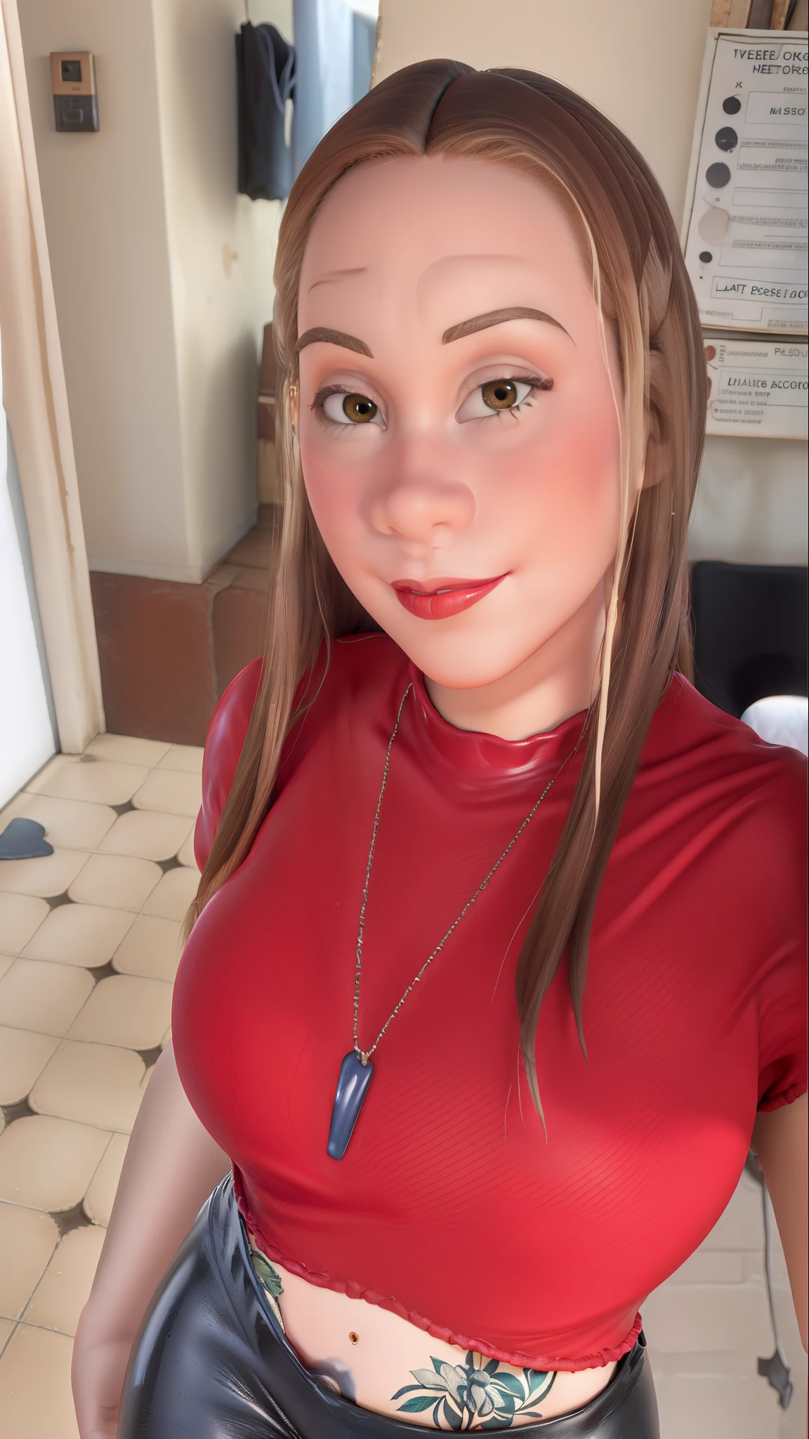 Latex lingerie ,wall background ,Close -up,big eyes,Large lipstick, makeup, velma from scooby doo ,full body, thigh high boots