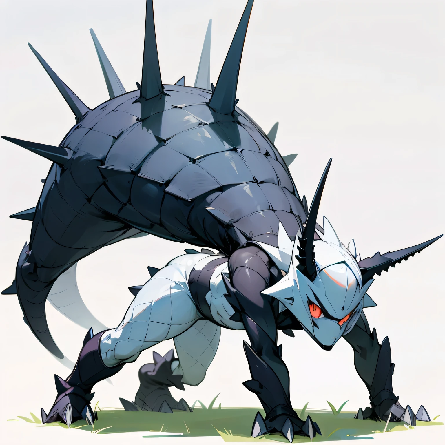 Please change the evolution into a bigger figure, the body is still spiny, the body color is still full white, Grassroots, no background