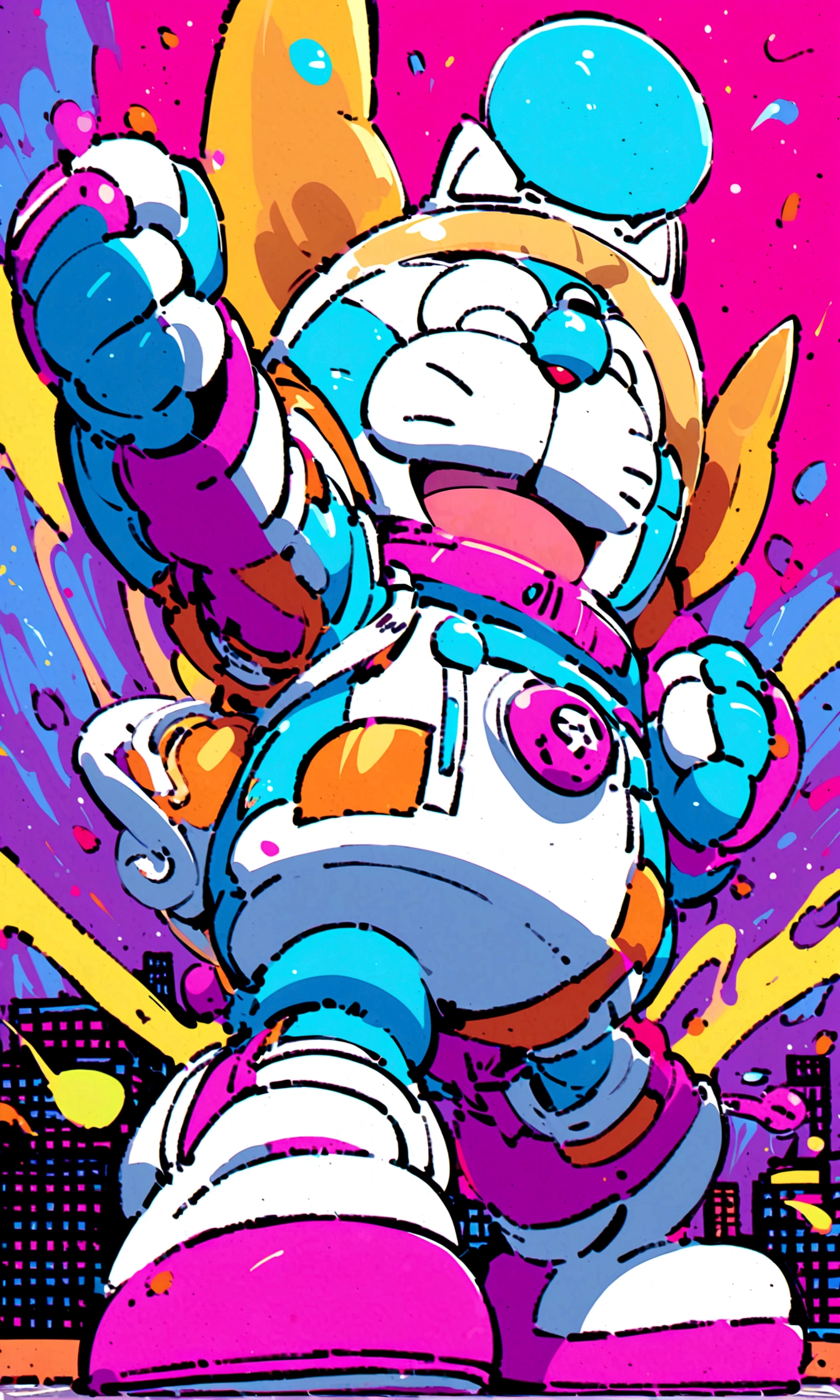 Doraemon,drink beer,Japanese anime style,Background of the future Japanese street,Wearing a futuristic space suit,Full beer glass,Japanese style,japonisme,realityDoraemon头像,reality