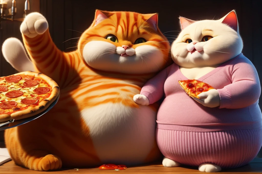 Fat cat eating pizza