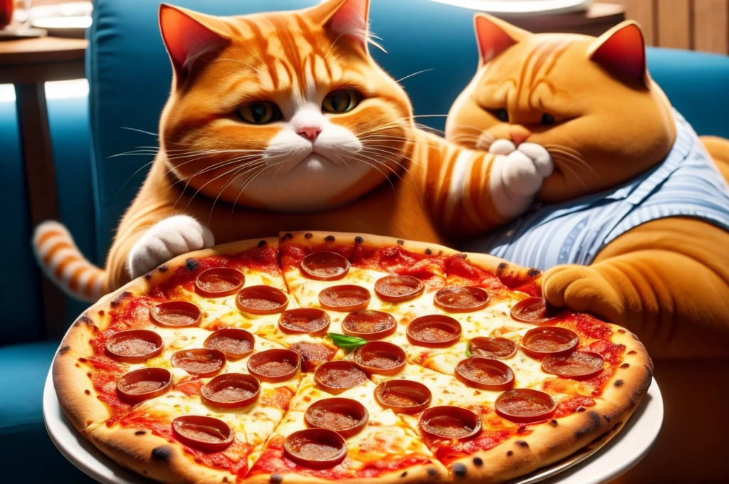 cat eating pizza, drinking wine and reading a book