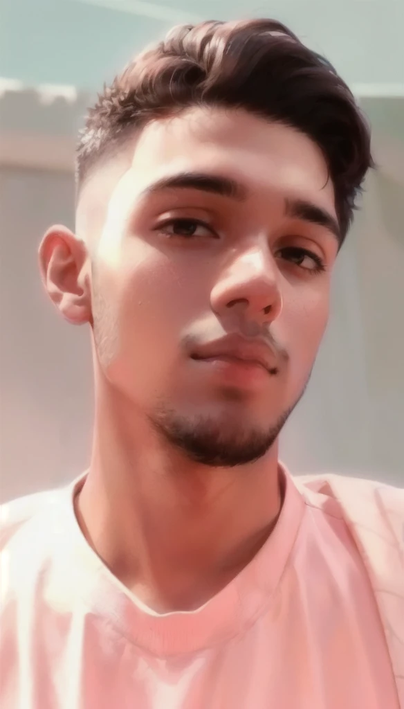 a close up of a man with a pink shirt, portrait photo profile picture, around 19 years old, headshot profile picture, mohamed chahin, with accurate face, profile pic, very high quality picture, frontal picture