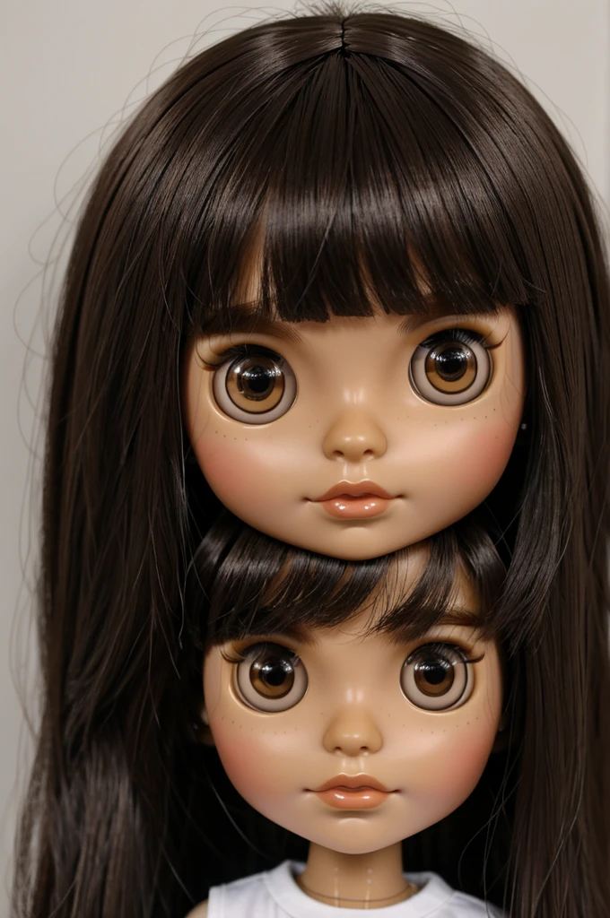 Blythe doll dark brown straight hair with bangs, brown eyes, dark skin