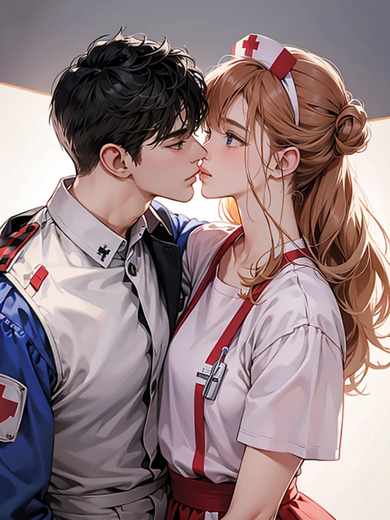 Nurse and soldier kissing