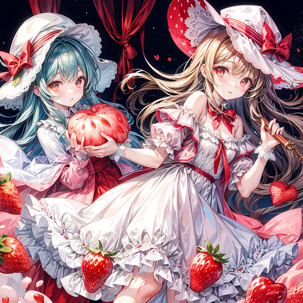 Strawberry personification,,Light soft color coat and hat,pretty girl