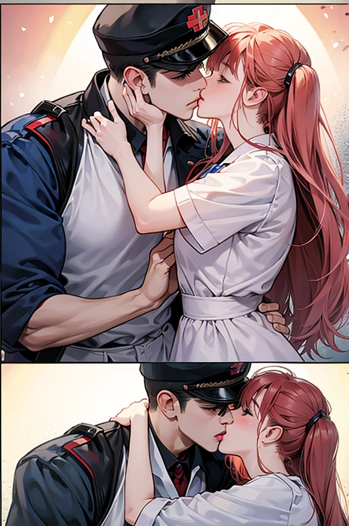 Nurse and soldier kissing