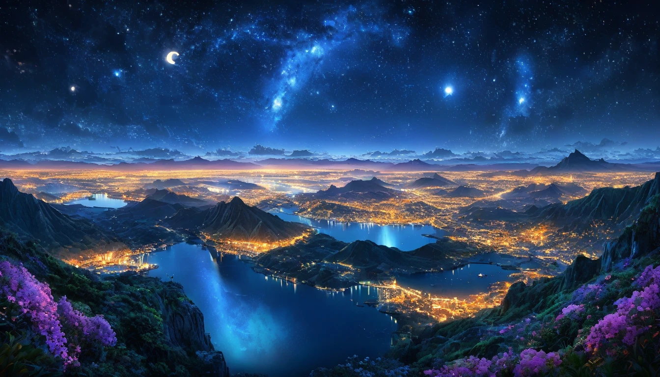 Stardust Dreamy Night by Al Williamson,  (Panorama , Art style - Art Deco、very beautiful:1.4), (Intricate details, masterpiece, Highest quality:1.4)
Terragen, Beautiful spectacular landscape, Spectacular views, Terragen, , View your viewers
