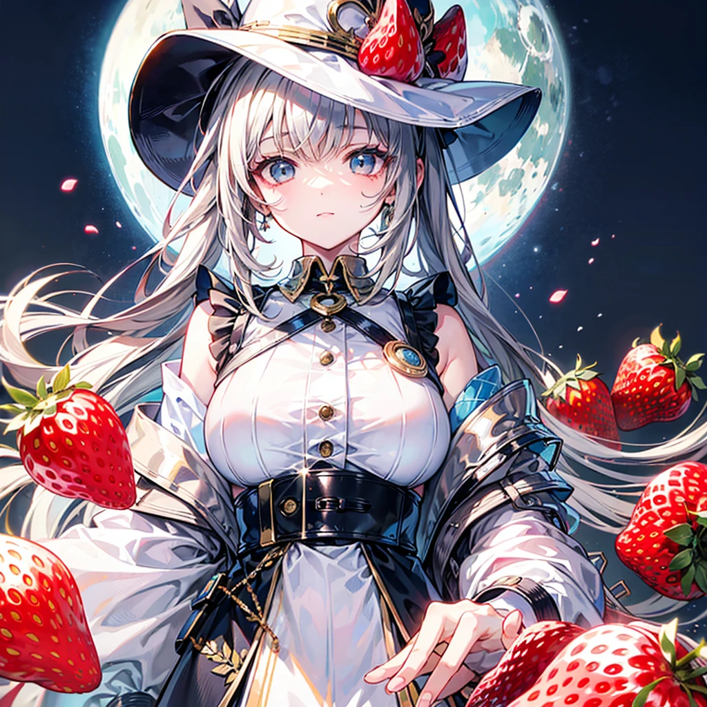 Strawberry personification,,Light soft color coat and hat,pretty girl