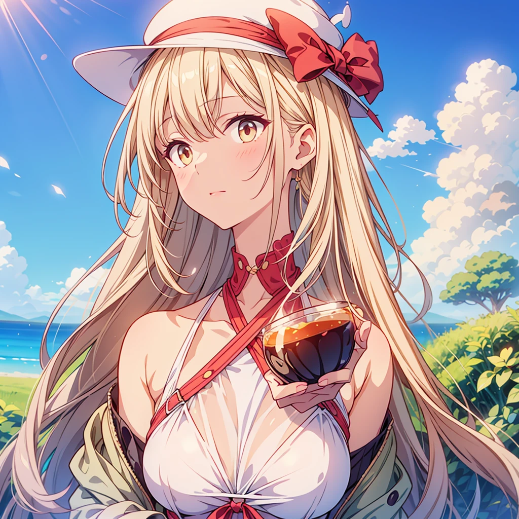 Personification of Ichigo Milk，，Light soft color coat and hat，pretty girl